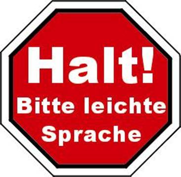 rot-weißes Stoppzeichen mit der Aufschrift 'Halt! bitte leichte Sprache'