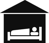 Symbol; Haus mit einem Bett, in der eine Person liegt